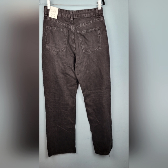 Zara Black Wide Straight Leg Cotton Denim Jeans  Pants Size 6 - Picture 2 of 11